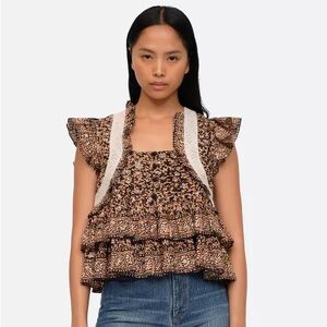 Sea NY Irina Top, Multi, Flutter Sleeve, XS